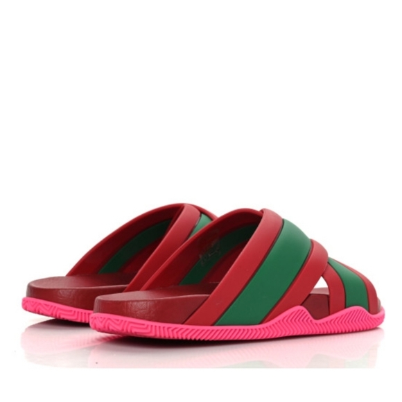 GUCCI Rubber Web Womens Criss Cross Slide Sandals  Coral New Shamarock - Picture 6 of 13